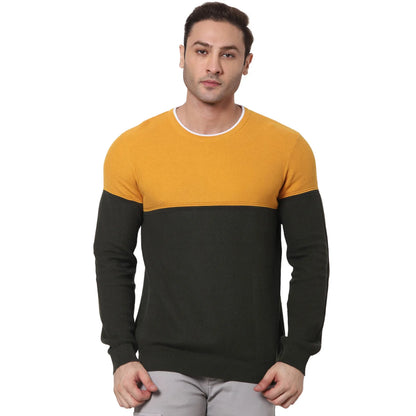 Yellow Colourblock Cotton Sweater