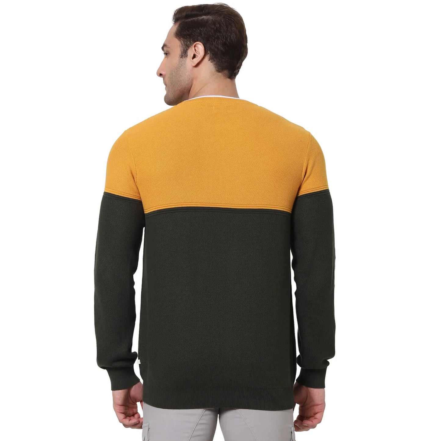 Yellow Colourblock Cotton Sweater