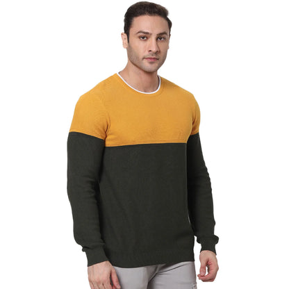 Yellow Colourblock Cotton Sweater