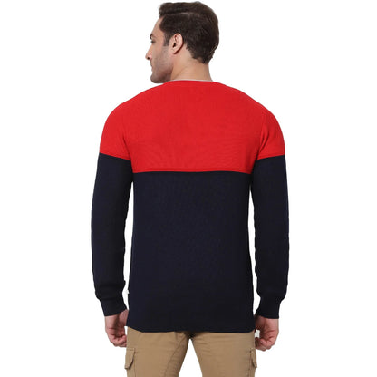 Navy Blue Colourblock Cotton Sweater