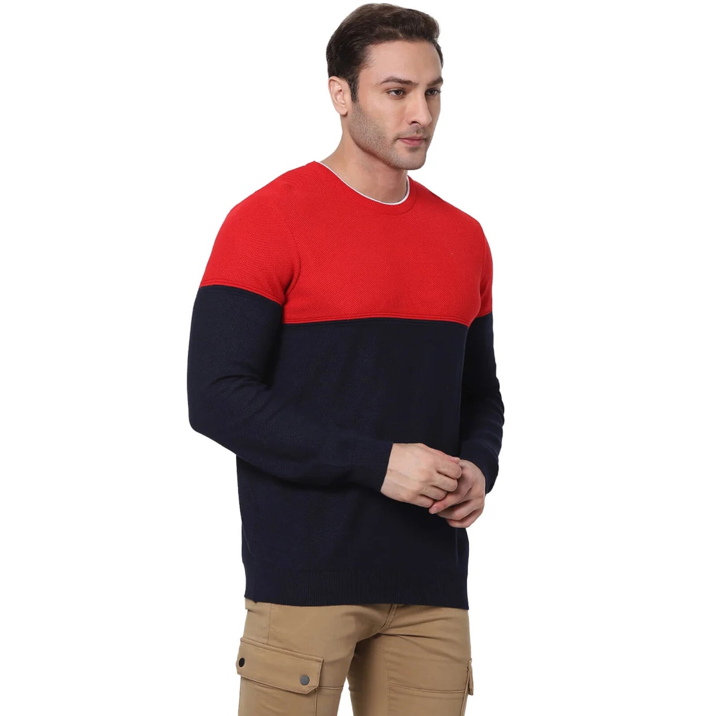 Navy Blue Colourblock Cotton Sweater