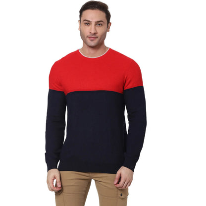 Navy Blue Colourblock Cotton Sweater