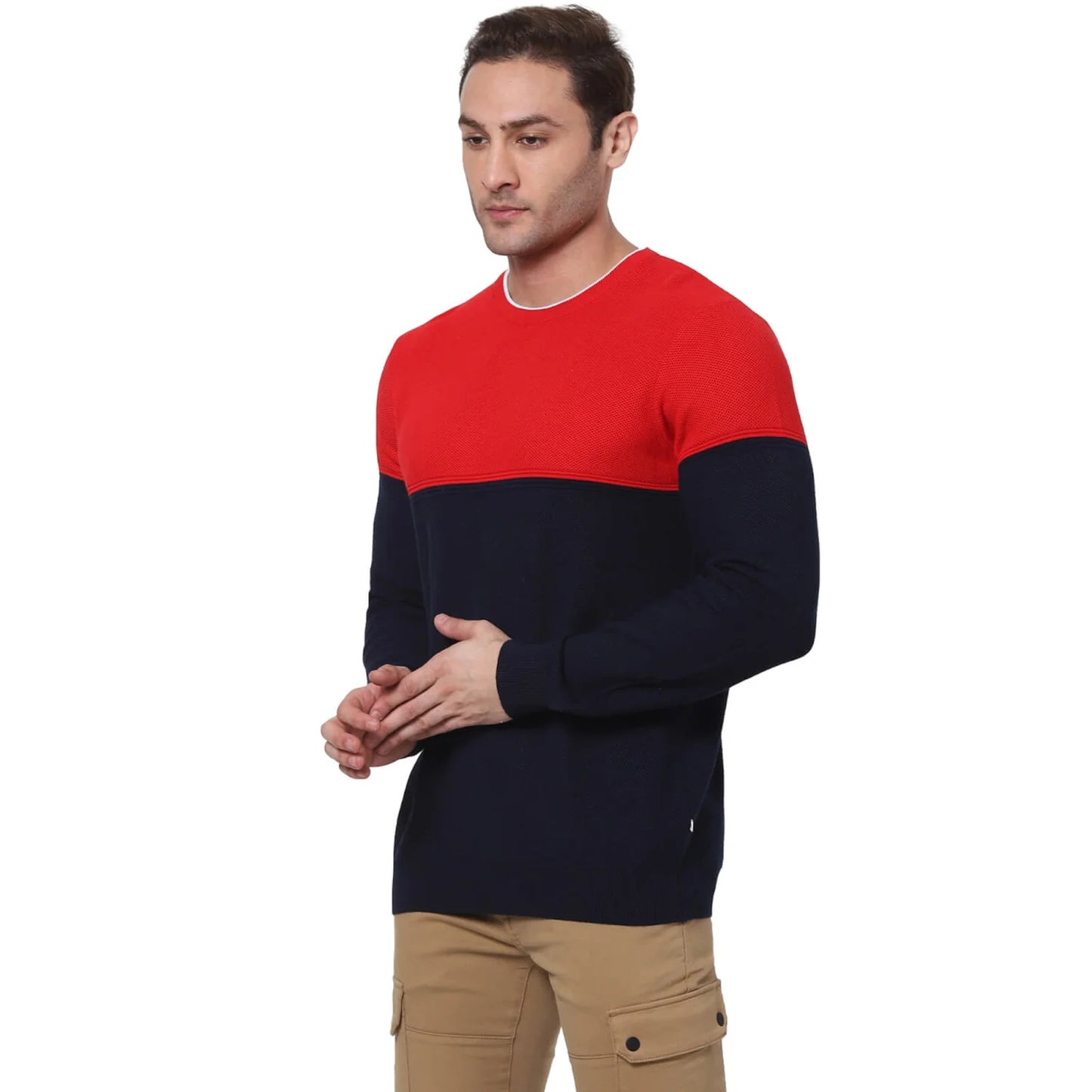 Navy Blue Colourblock Cotton Sweater