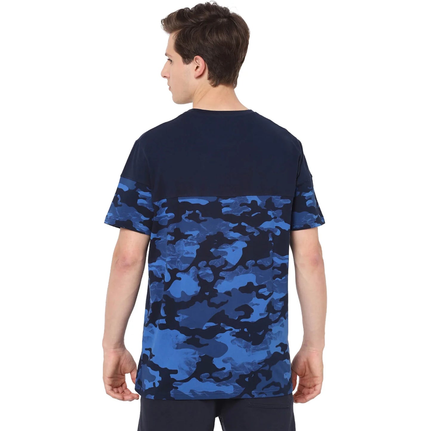 Navy Blue Colourblock Cotton T-shirt