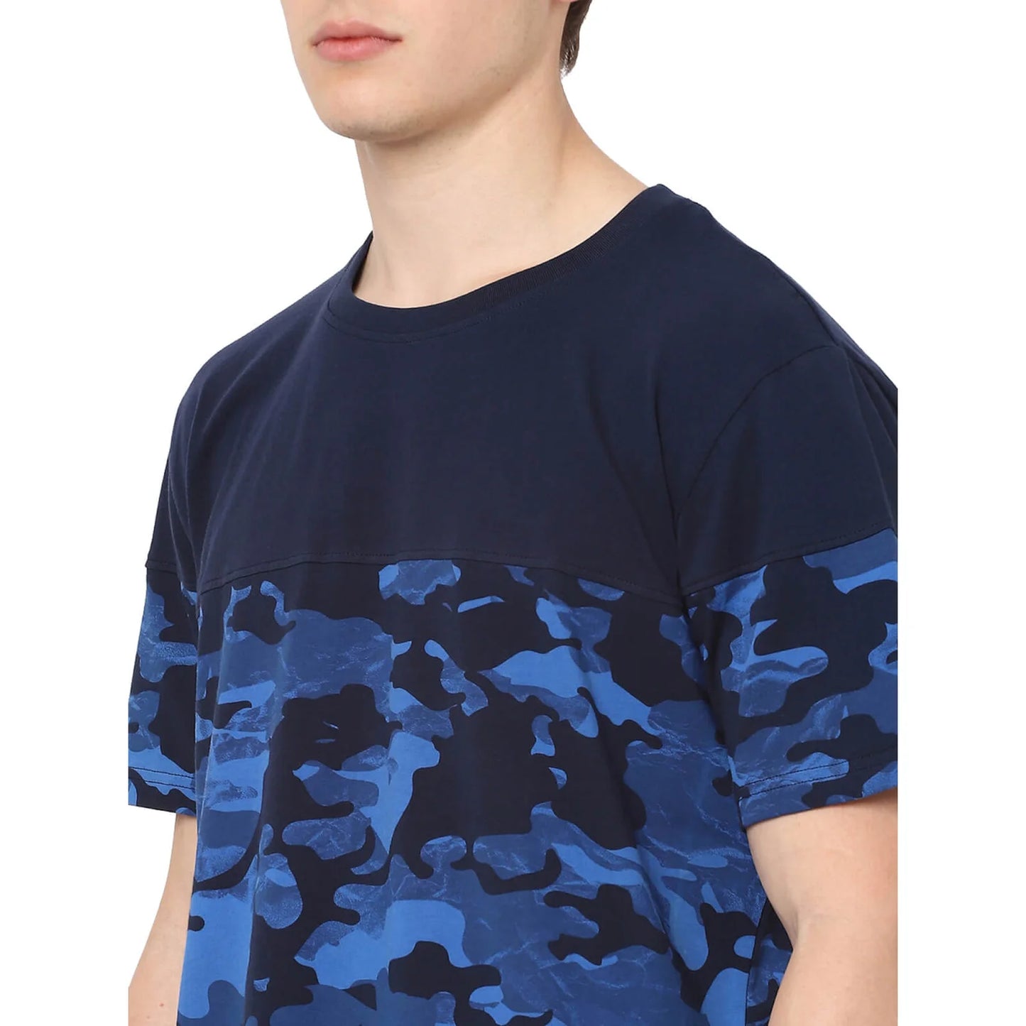 Navy Blue Colourblock Cotton T-shirt