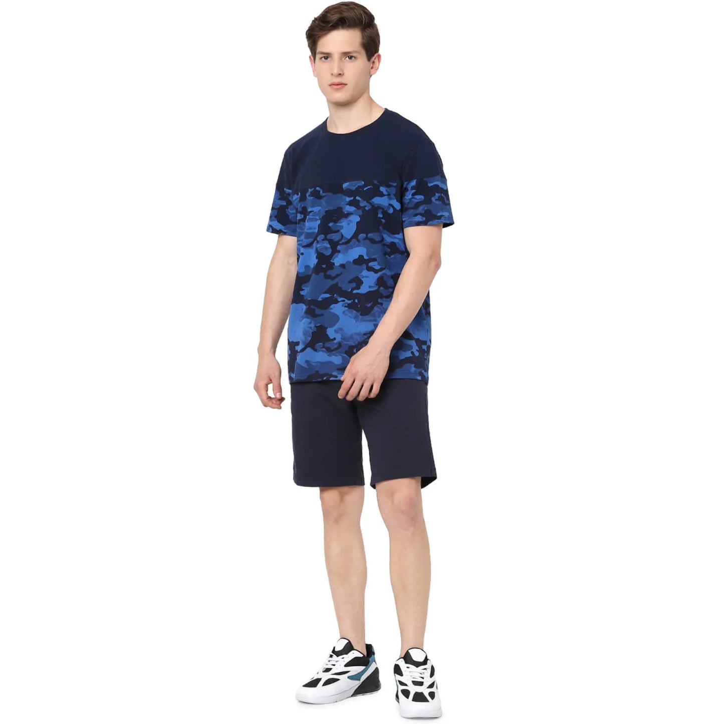 Celio* Colourblock Regular Fit Cotton Navy Blue T-Shirt