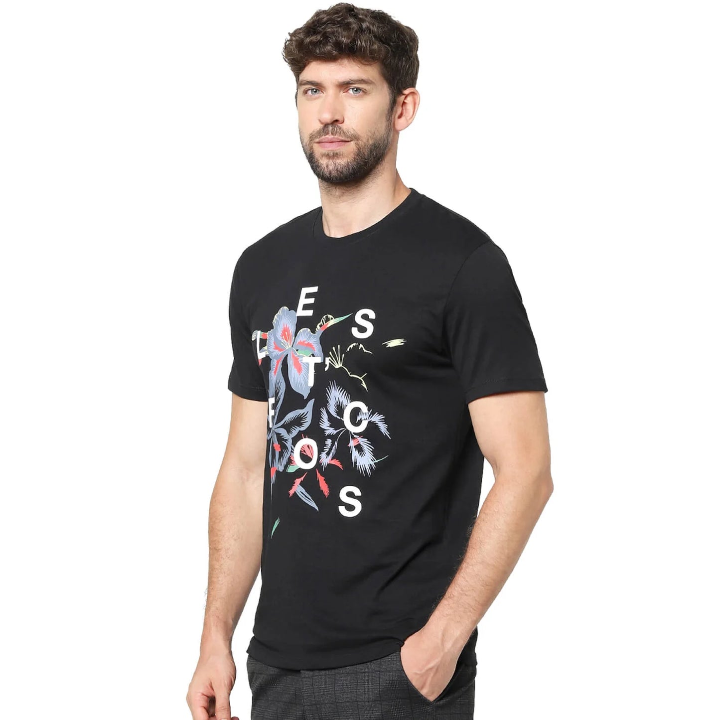 Black Printed Cotton T-shirt