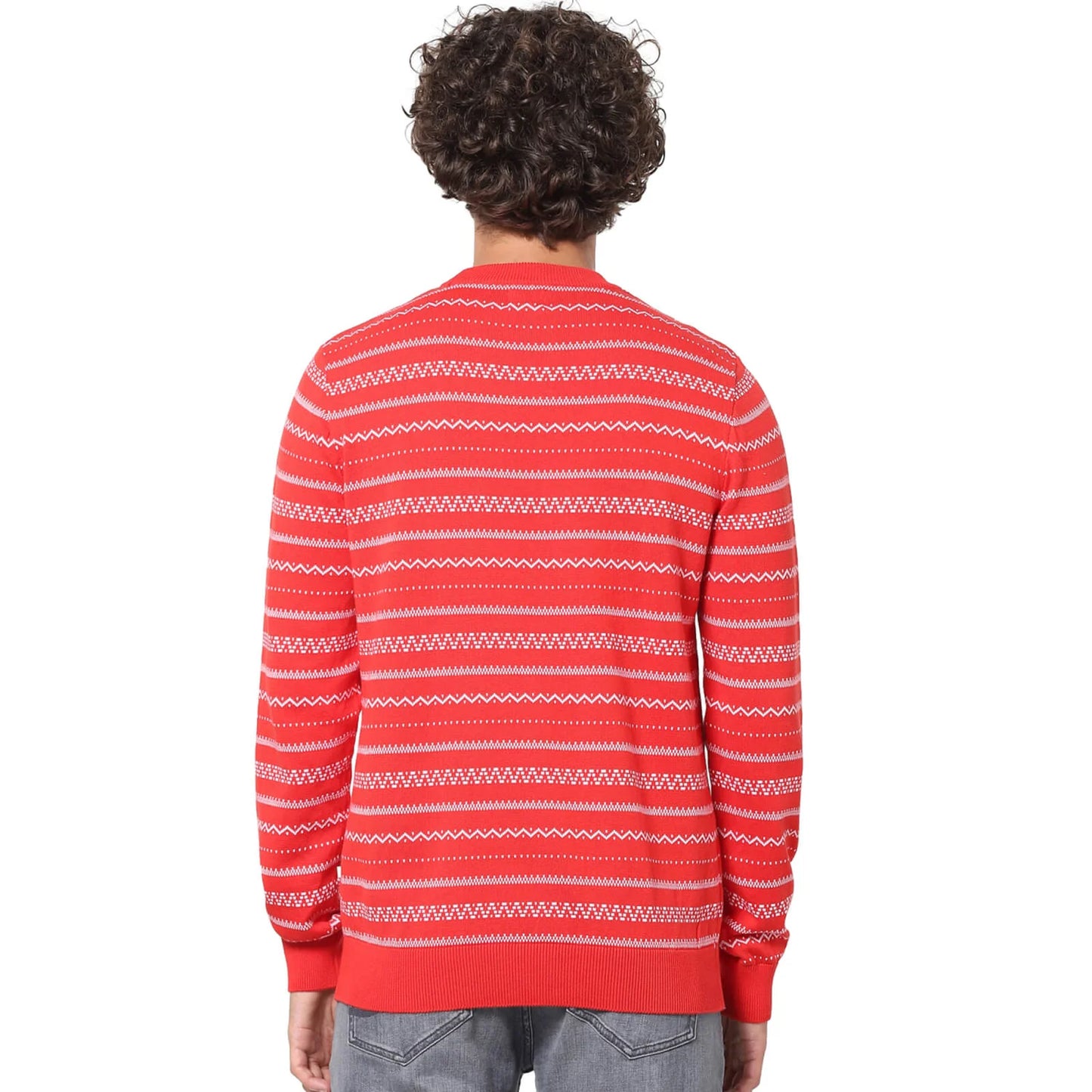 Red Graphic Printed Cotton Sweater