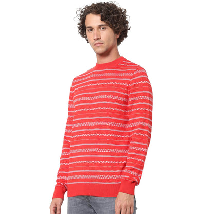 Red Graphic Printed Cotton Sweater