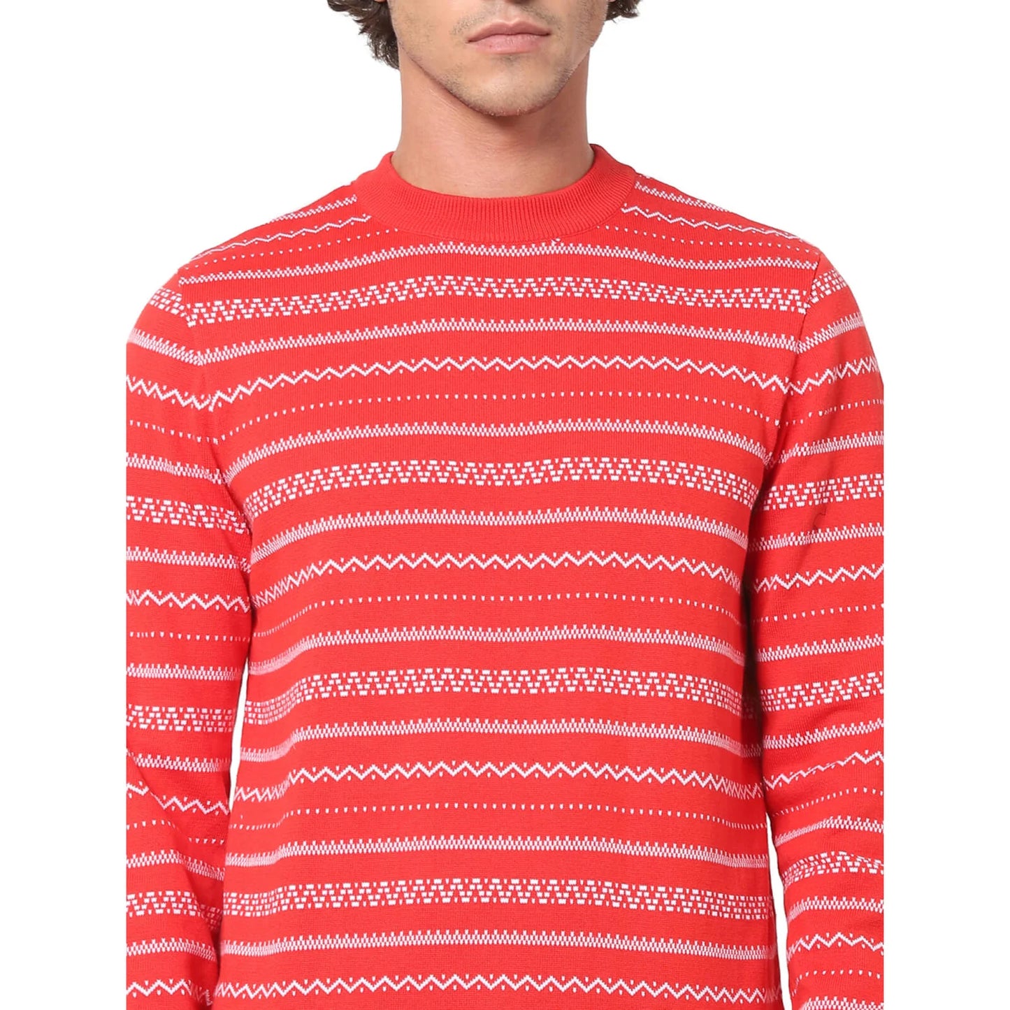 Red Graphic Printed Cotton Sweater