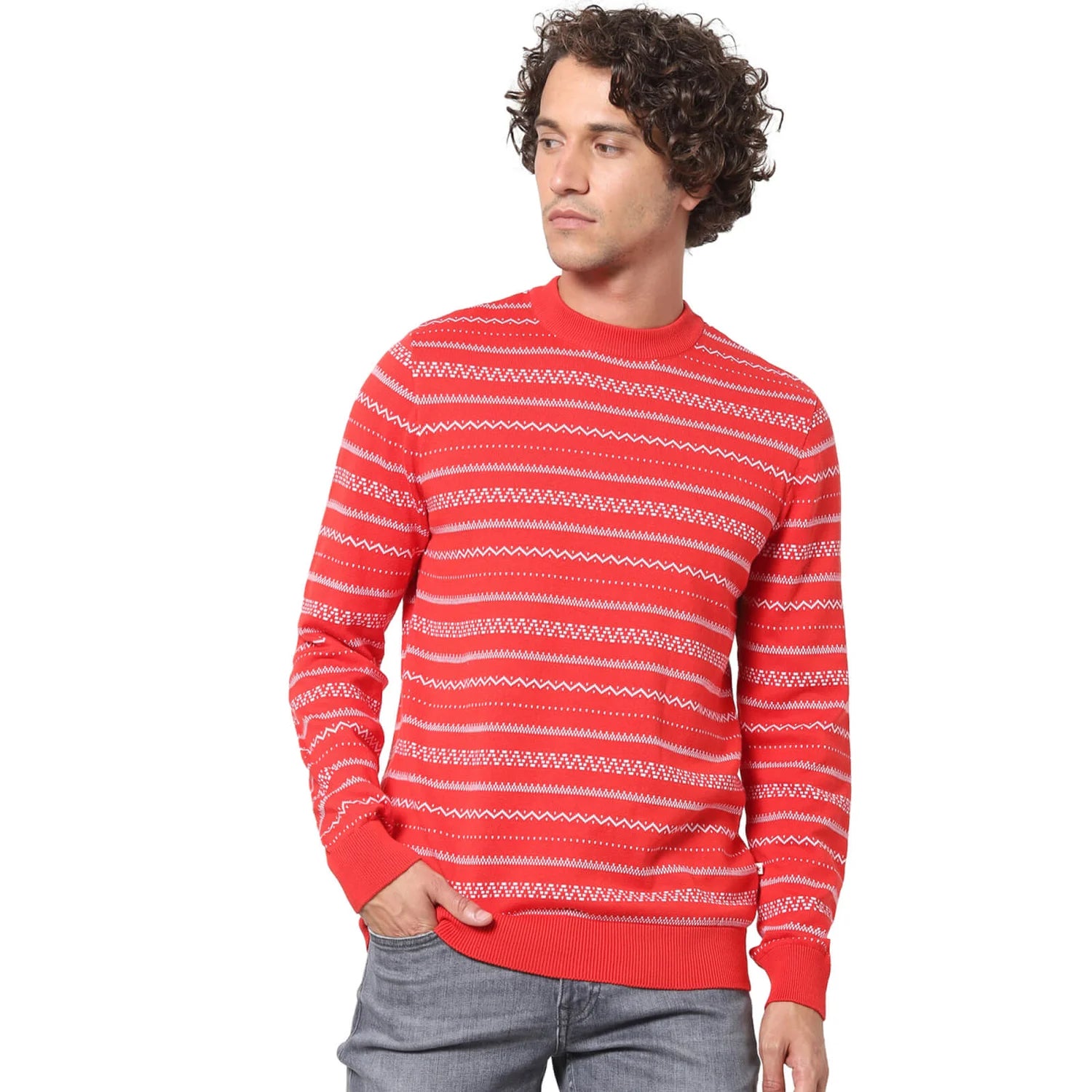 Red Graphic Printed Cotton Sweater