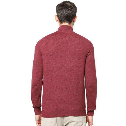 Burgundy Solid Cotton Blend Sweater