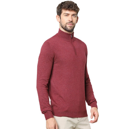 Burgundy Solid Cotton Blend Sweater