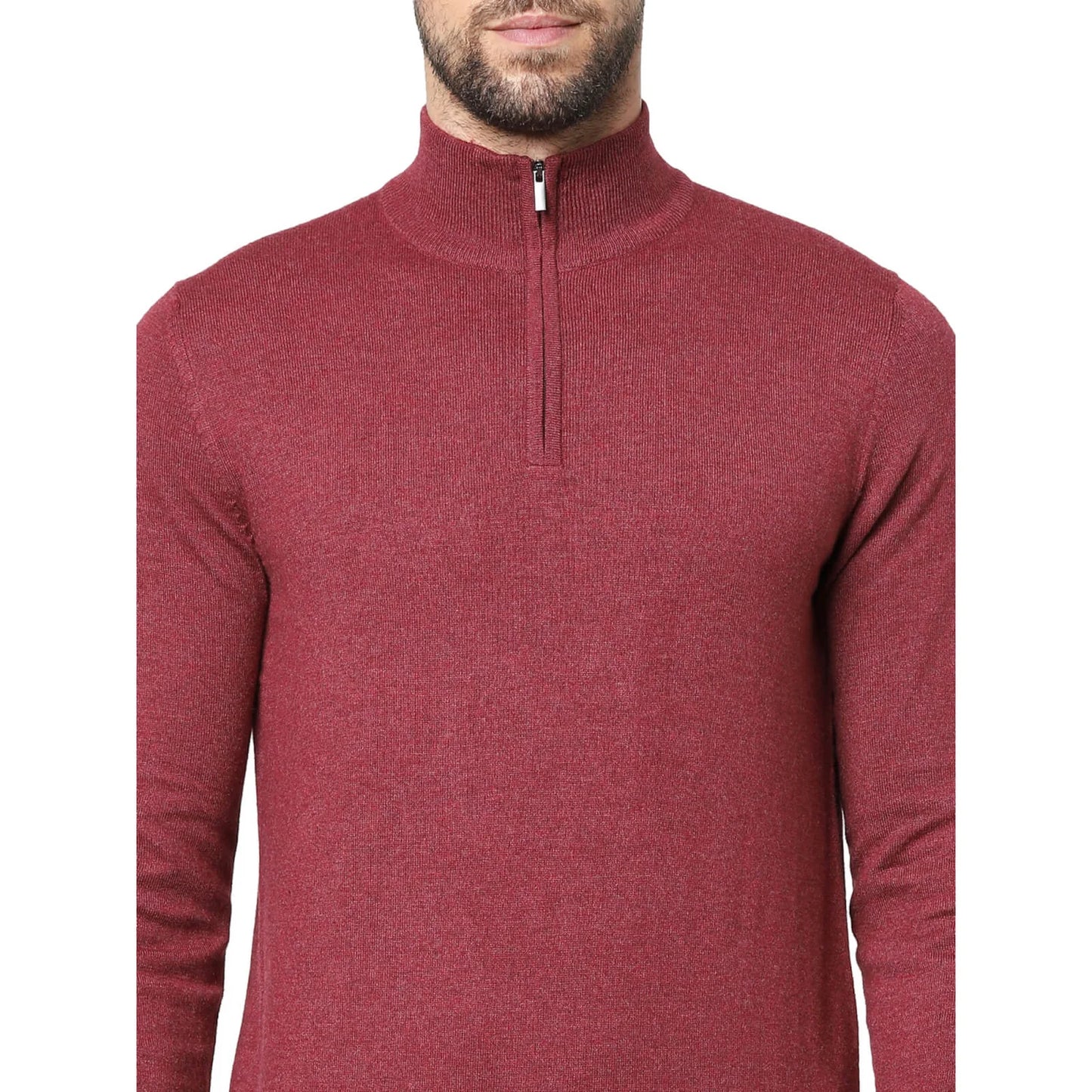 Burgundy Solid Cotton Blend Sweater