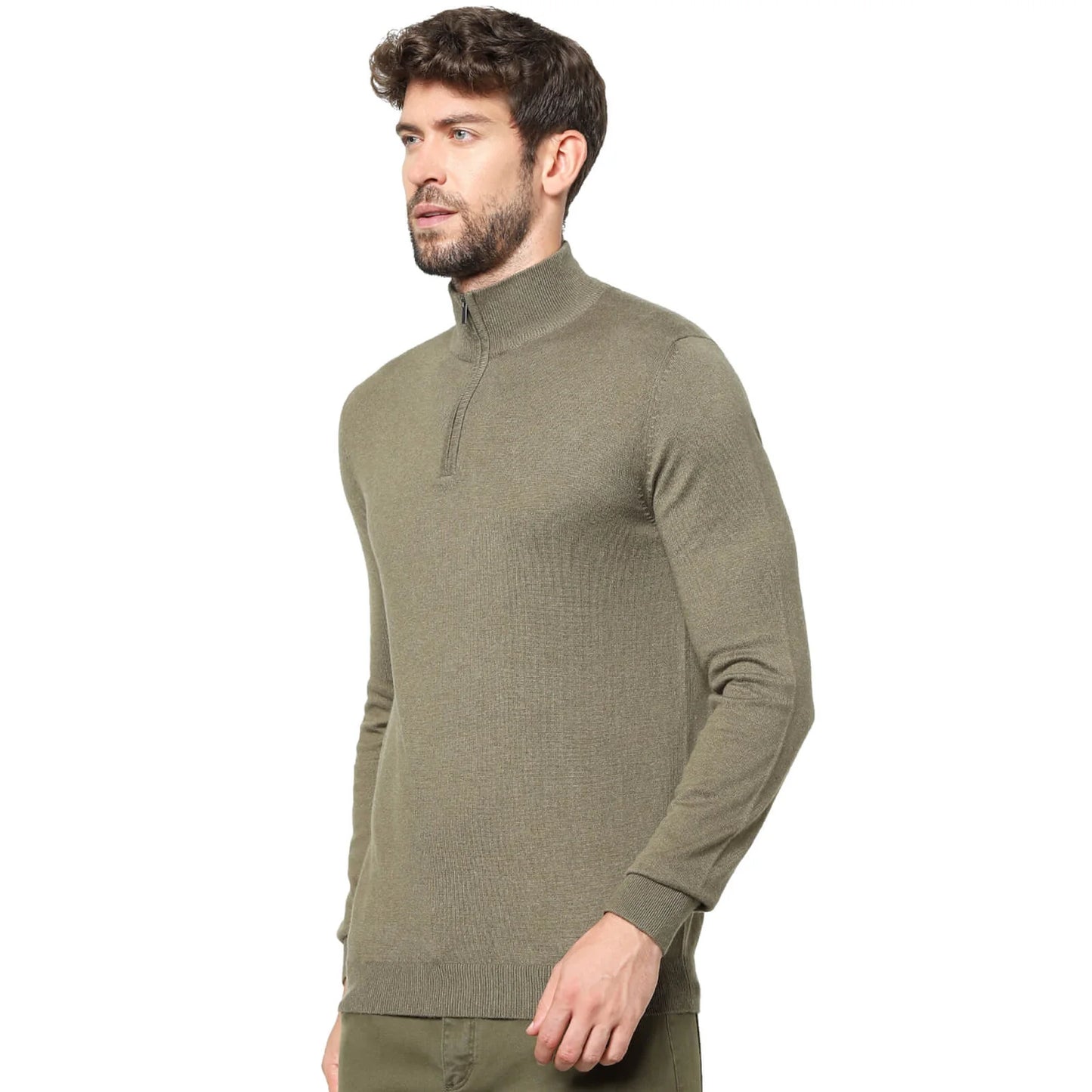 Green Solid Cotton Blend Sweater