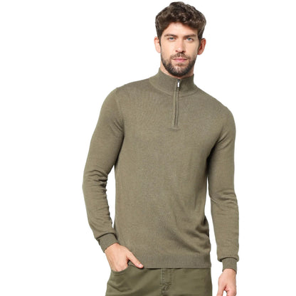 Green Solid Cotton Blend Sweater