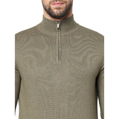 Green Solid Cotton Blend Sweater