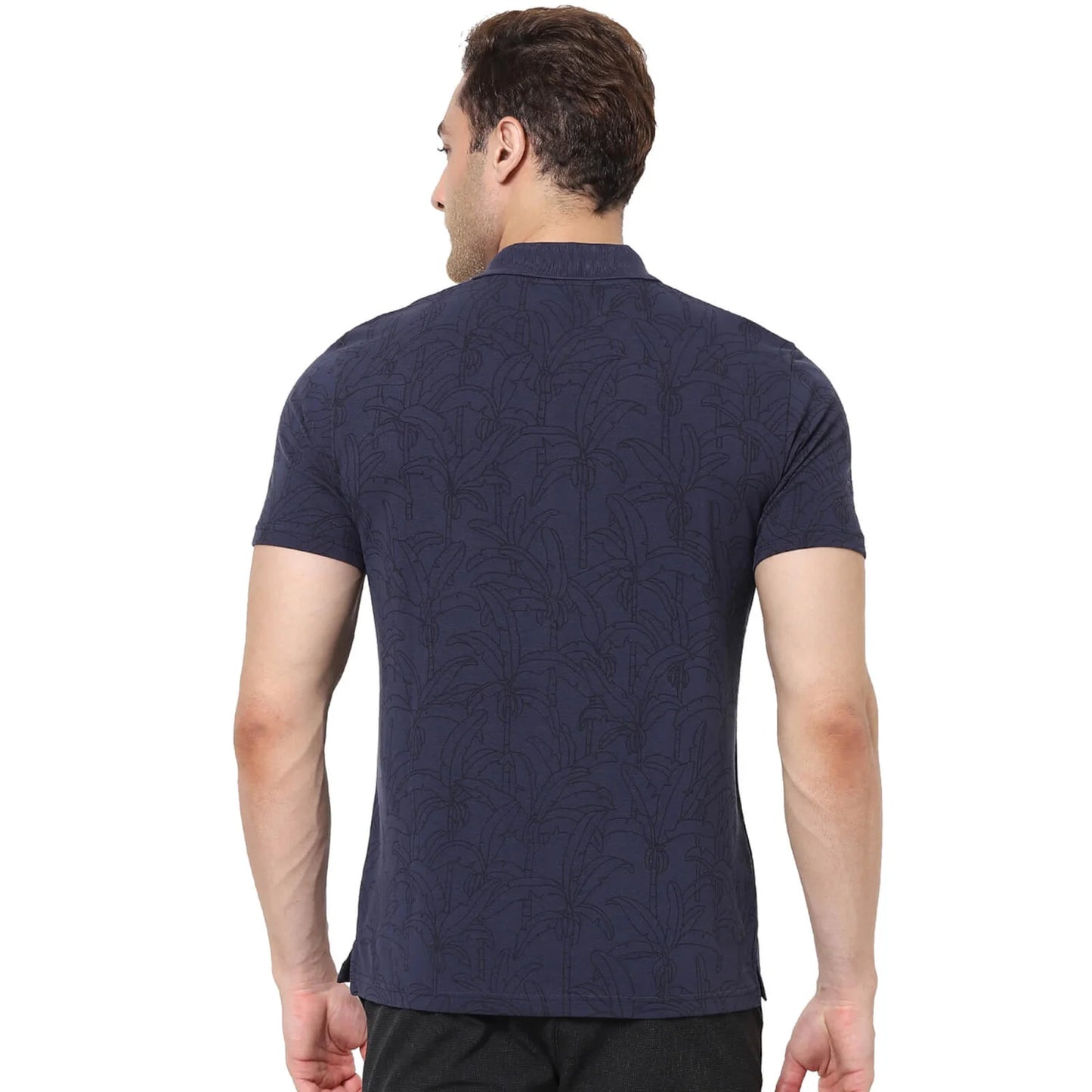 Navy Blue Printed Cotton Polo