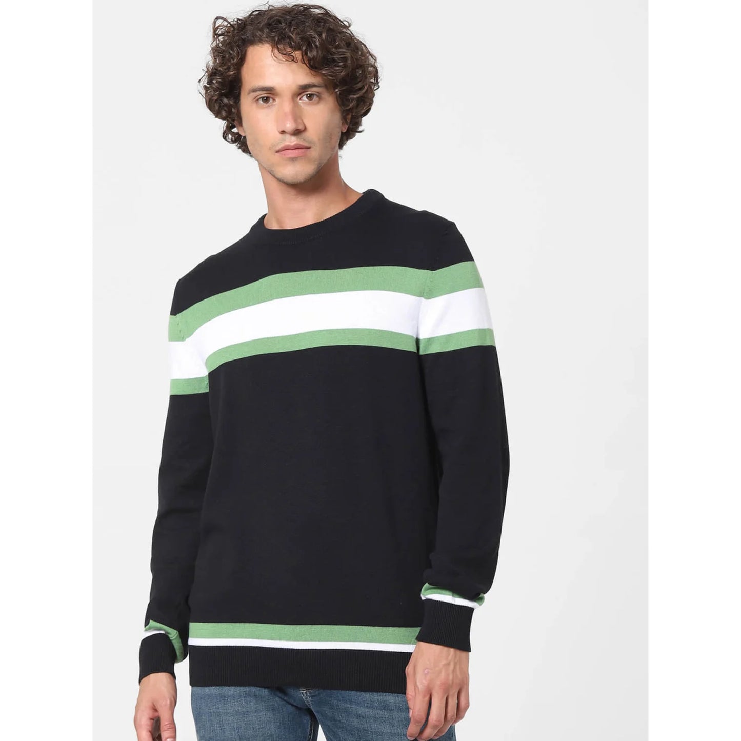 Black Colourblock Cotton Sweater