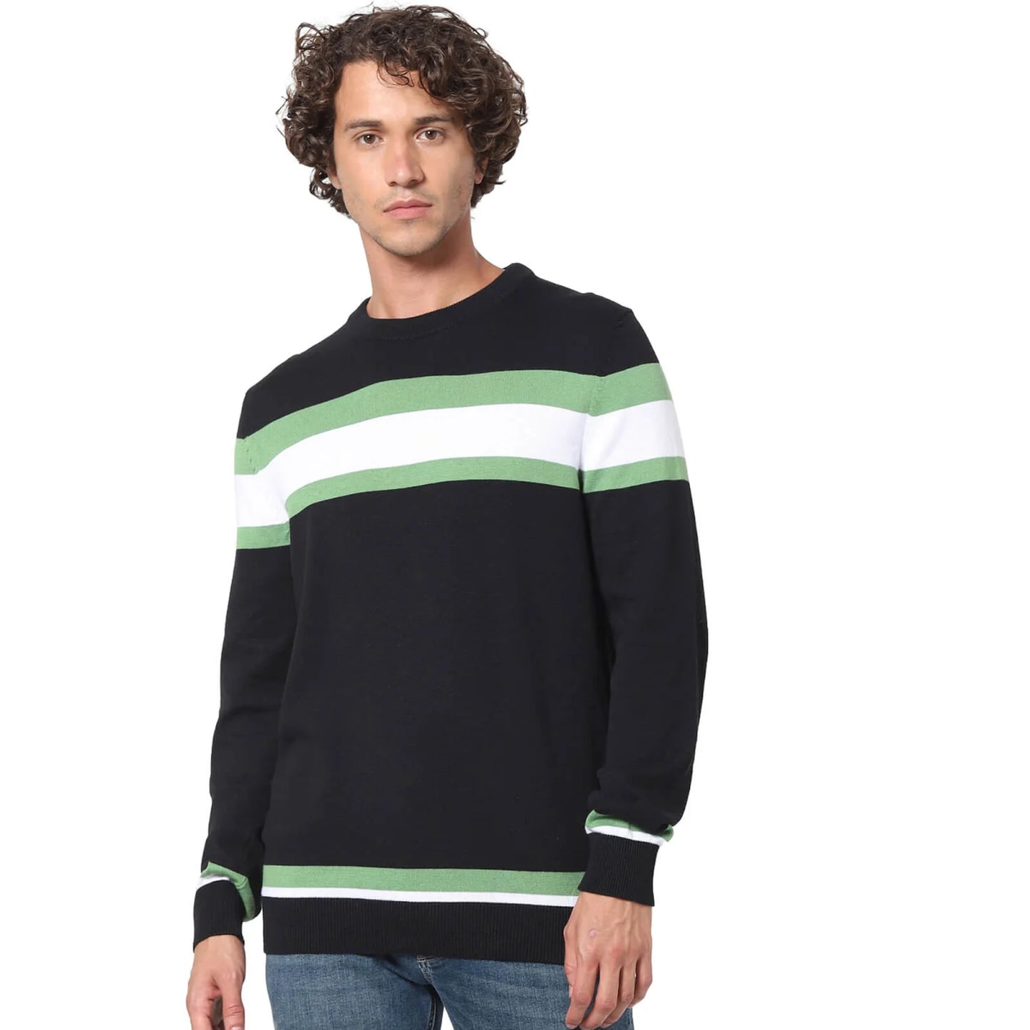 Black Striped Cotton Sweater