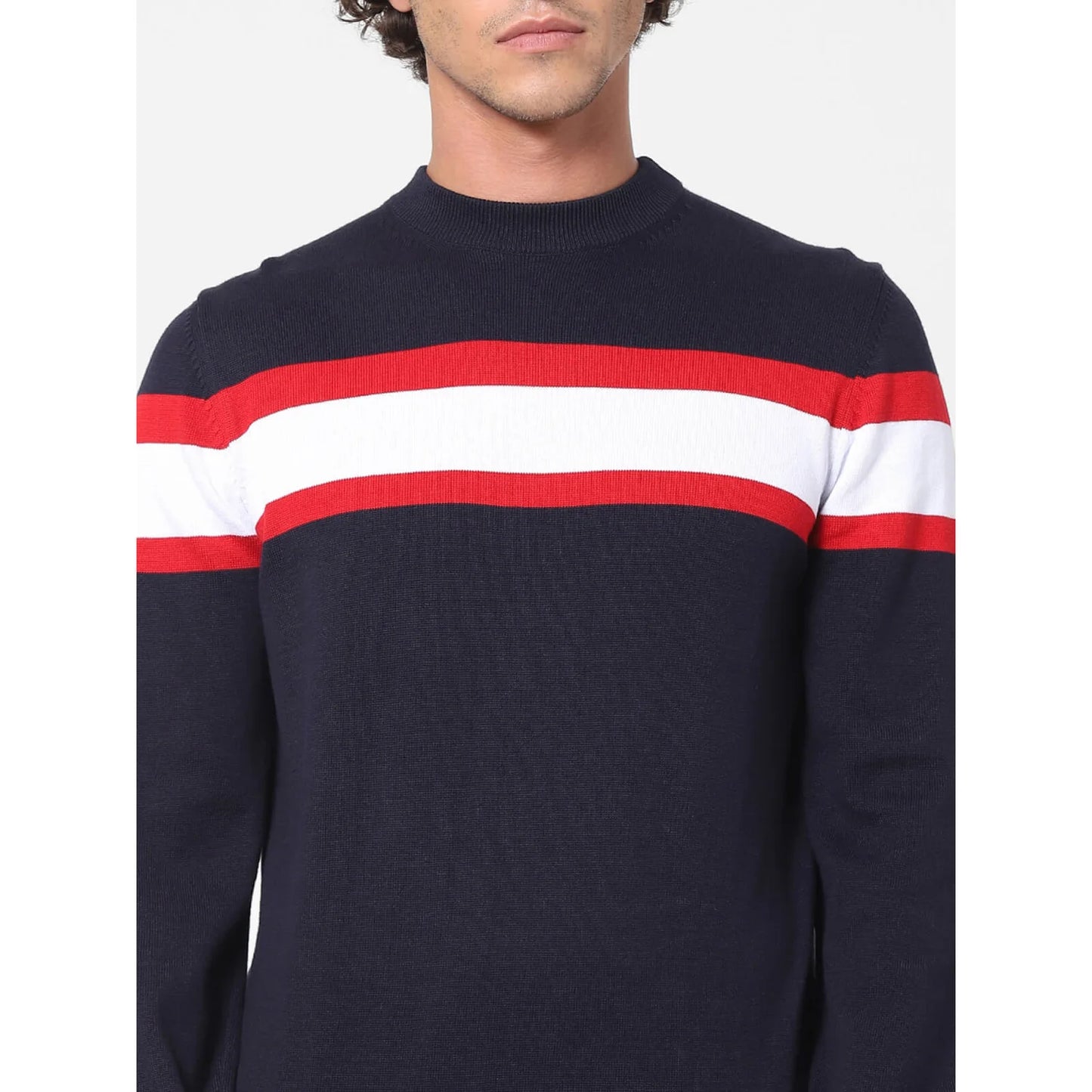 Navy Blue Colourblock Cotton Sweater