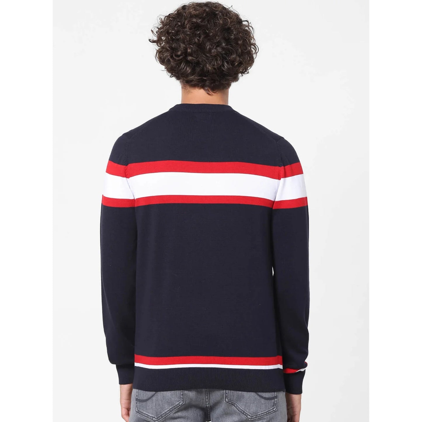 Navy Blue Colourblock Cotton Sweater