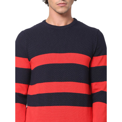 Navy Blue Striped Cotton Sweater