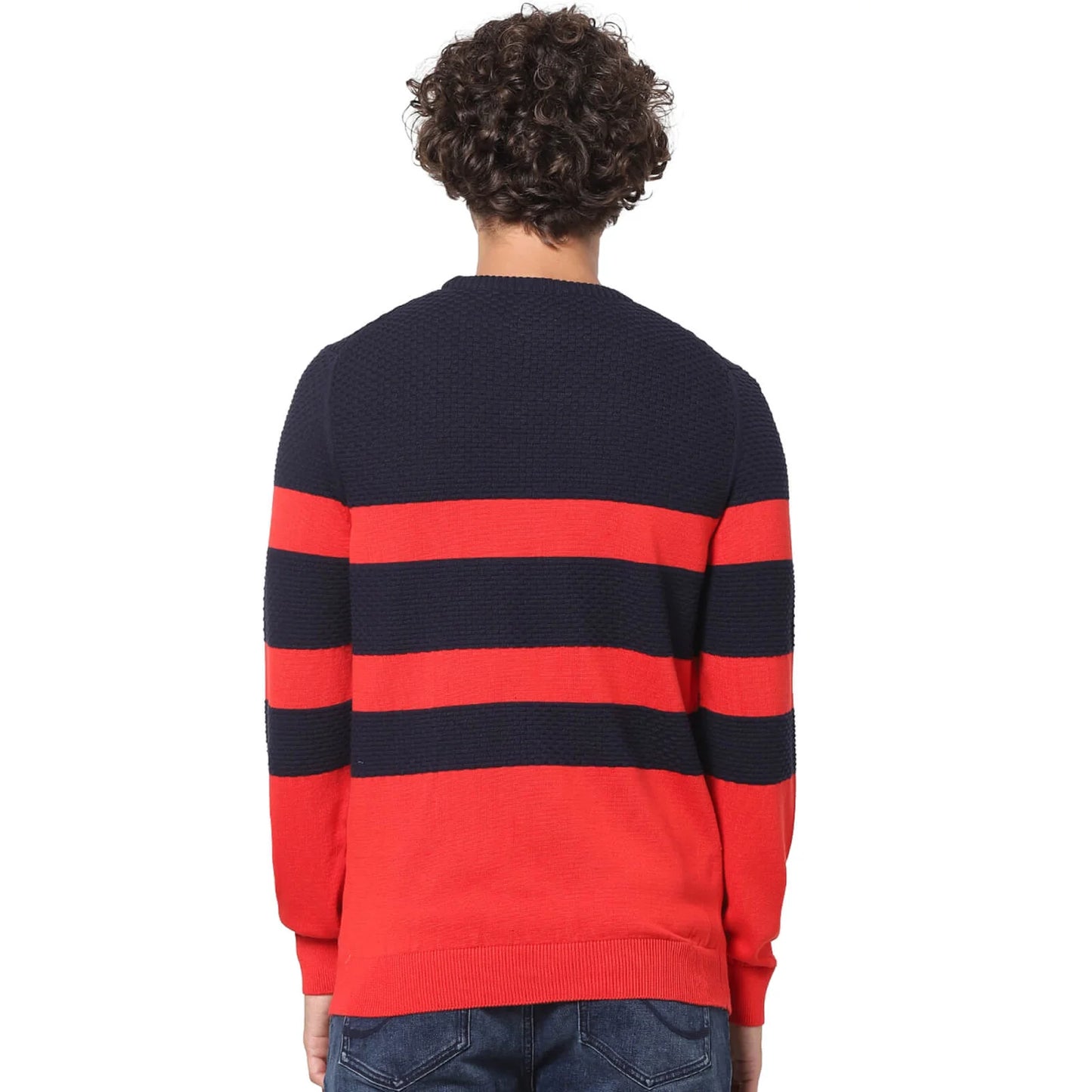 Navy Blue Striped Cotton Sweater