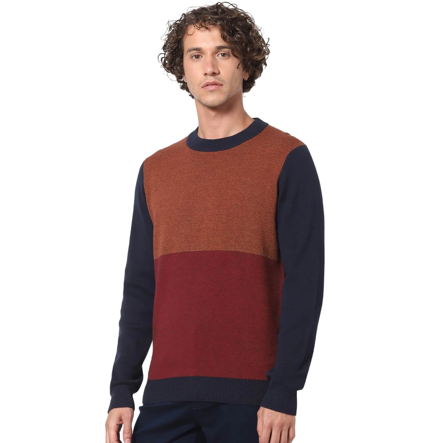 Navy Blue Colourblock Cotton Sweater