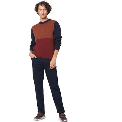 Navy Blue Colourblock Cotton Sweater