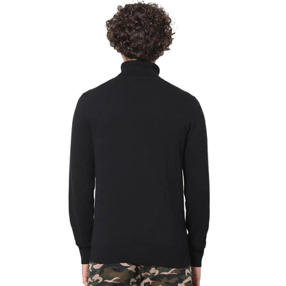 Black Solid Cotton Blend Sweater