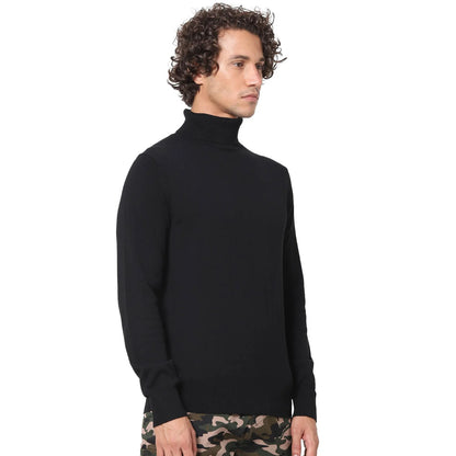 Black Solid Cotton Blend Sweater