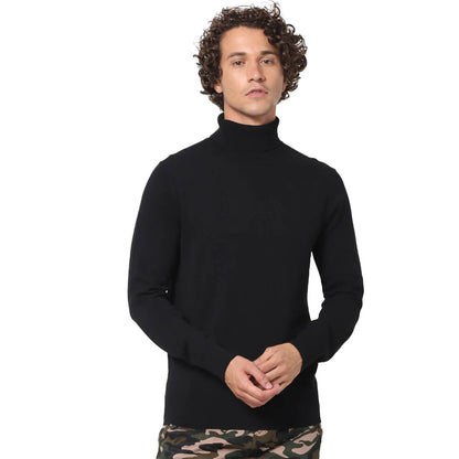 Black Solid Cotton Blend Sweater