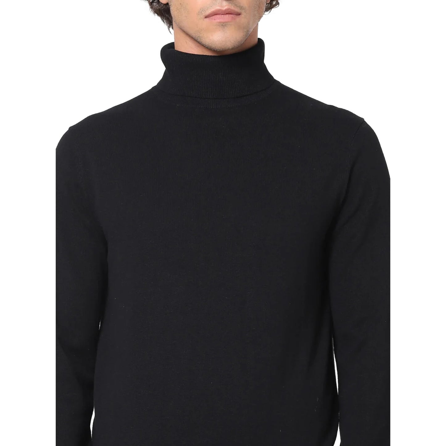 Black Solid Cotton Blend Sweater