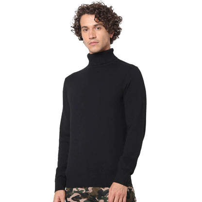 Black Solid Cotton Blend Sweater