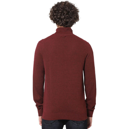 Burgundy Solid Cotton Blend Sweater