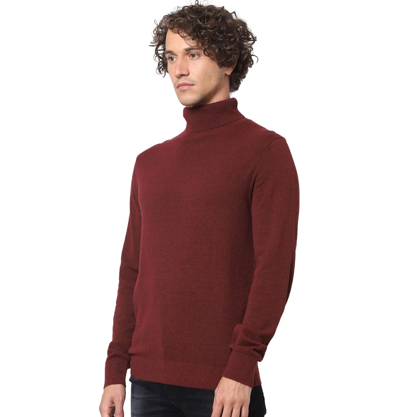 Burgundy Solid Cotton Blend Sweater