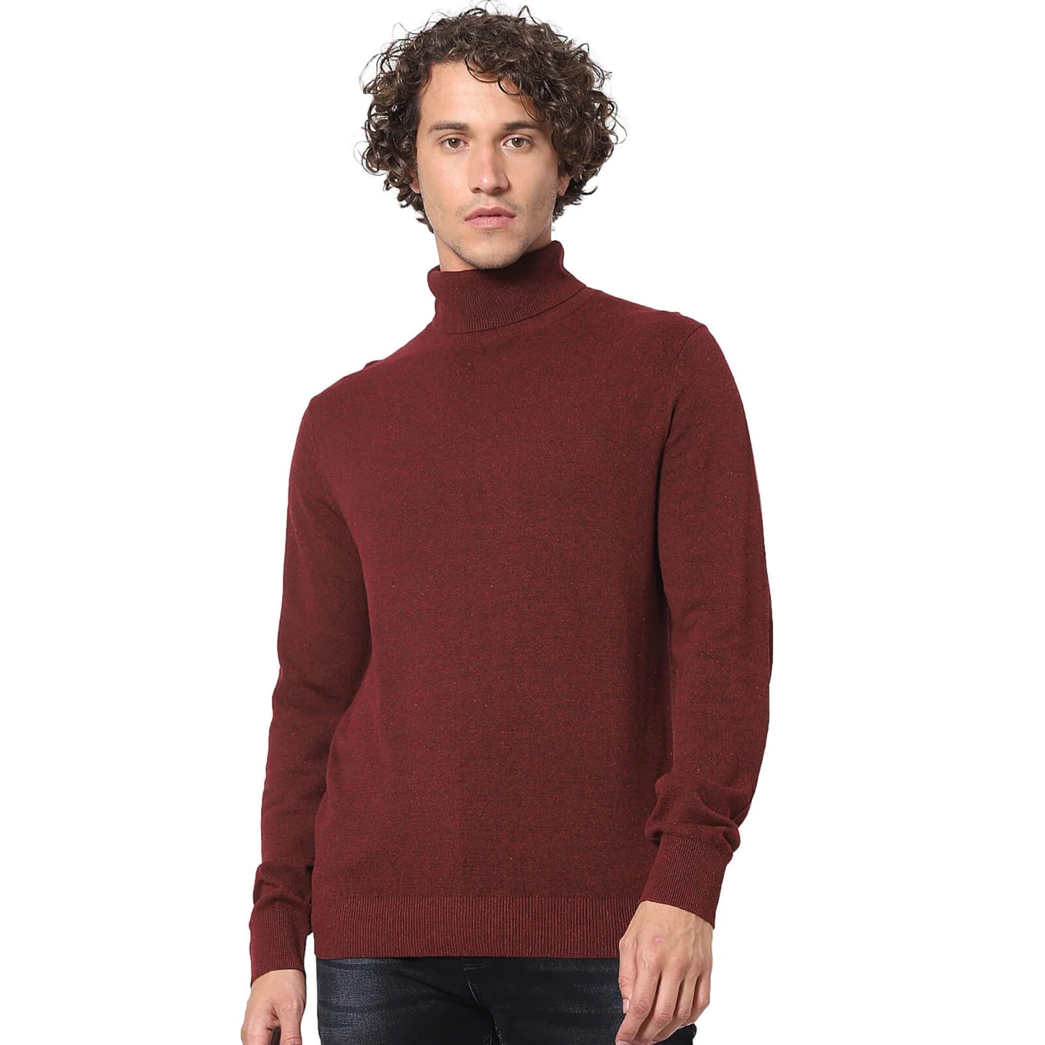 Burgundy Solid Cotton Blend Sweater