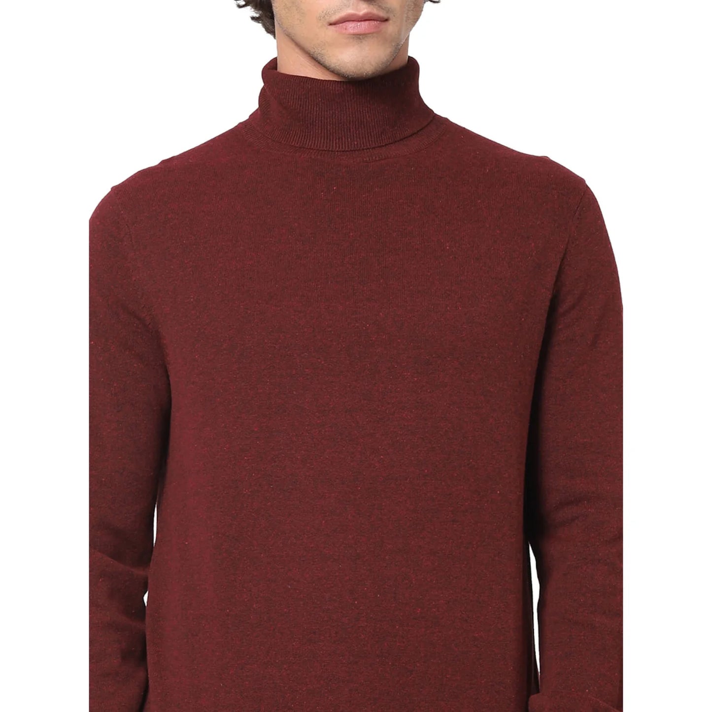 Burgundy Solid Cotton Blend Sweater