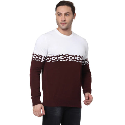 Burgundy Colourblock Cotton Sweater