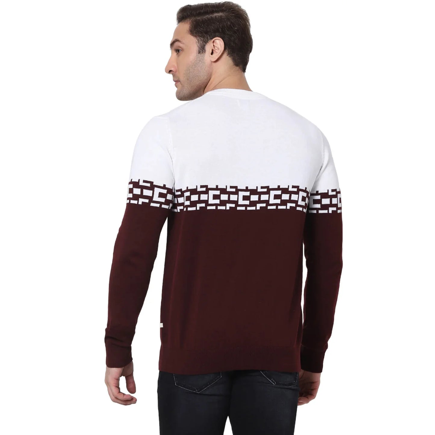 Burgundy Colourblock Cotton Sweater