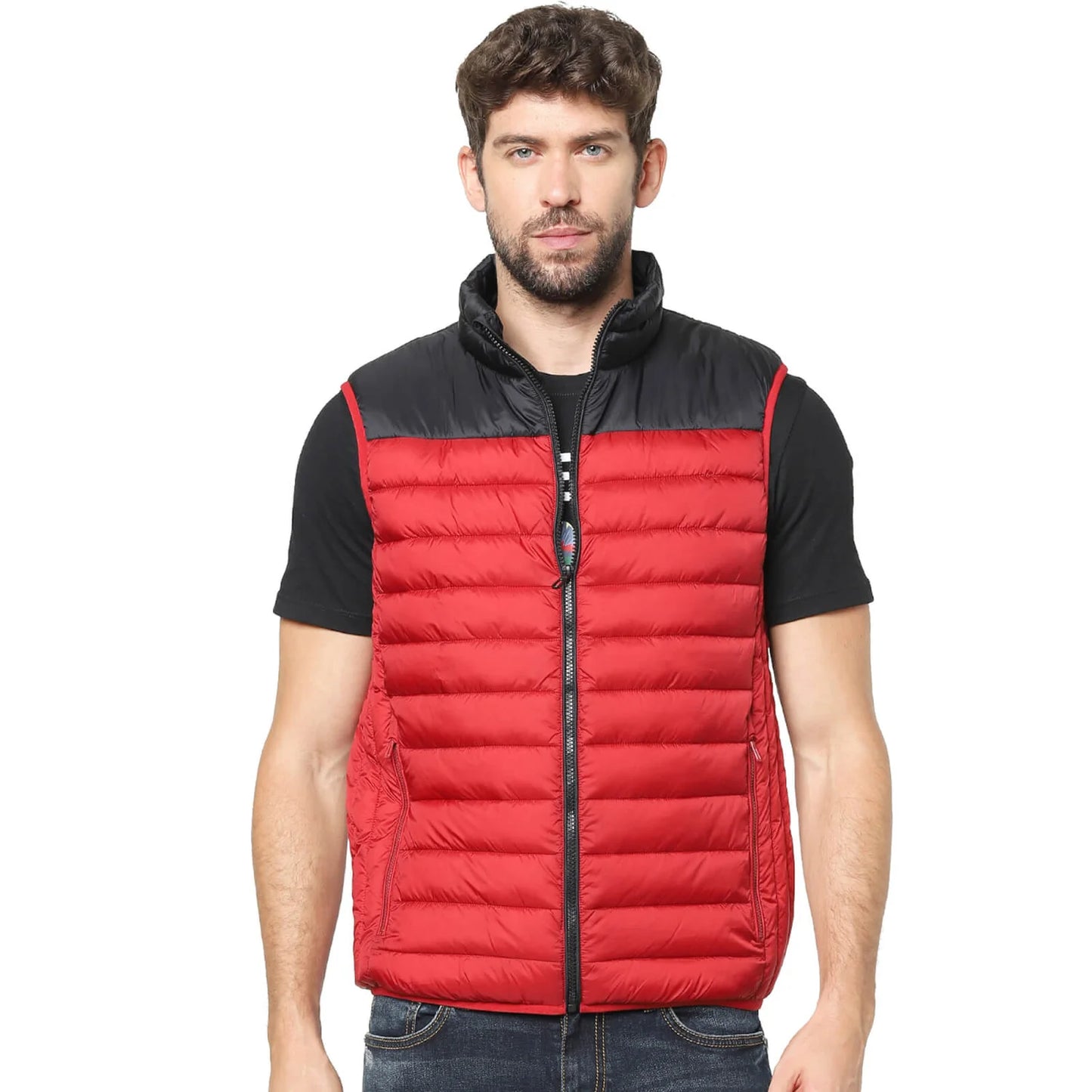 Red Colourblock Polyester Jacket