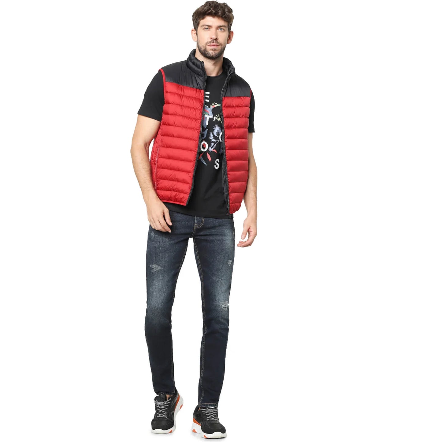 Red Colourblock Polyester Jacket