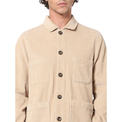 Beige Solid Cotton Jacket