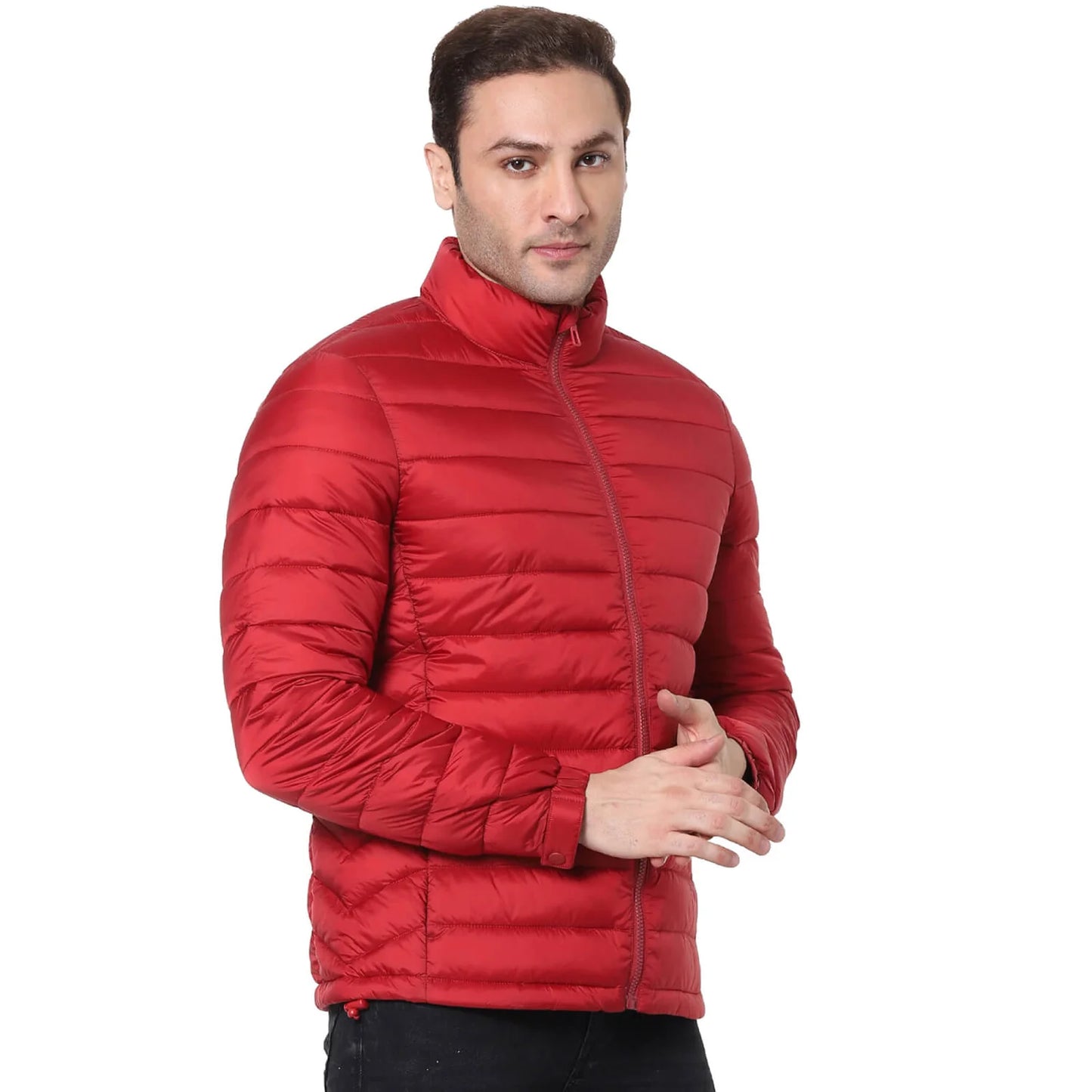 Red Solid Polyester Jacket