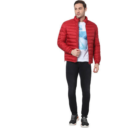 Red Solid Polyester Jacket