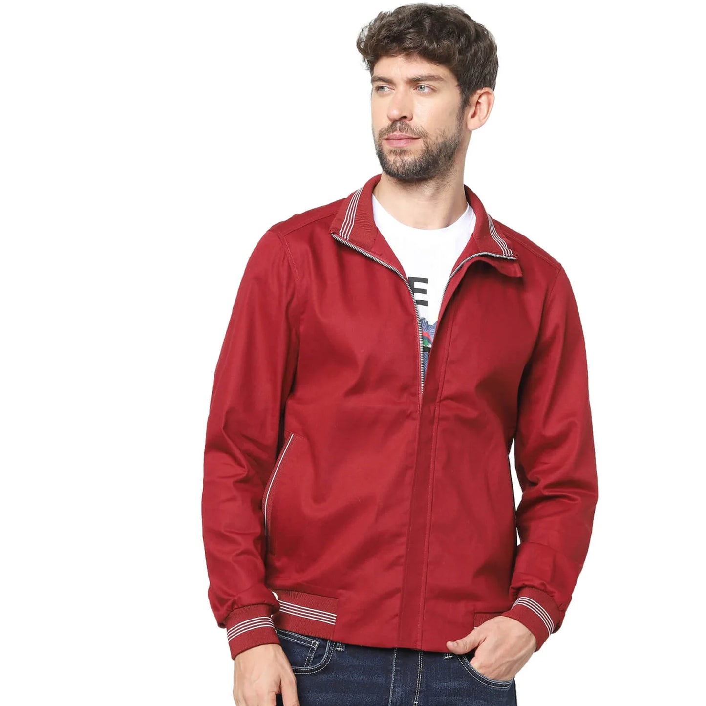 Red Solid Cotton Jacket