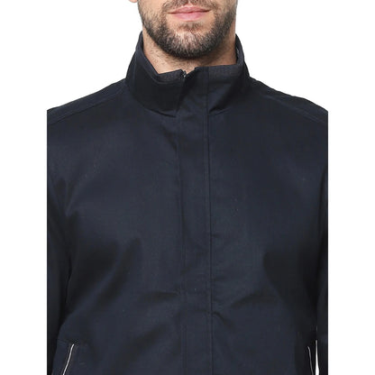 Navy Blue Solid Cotton Blend Jacket