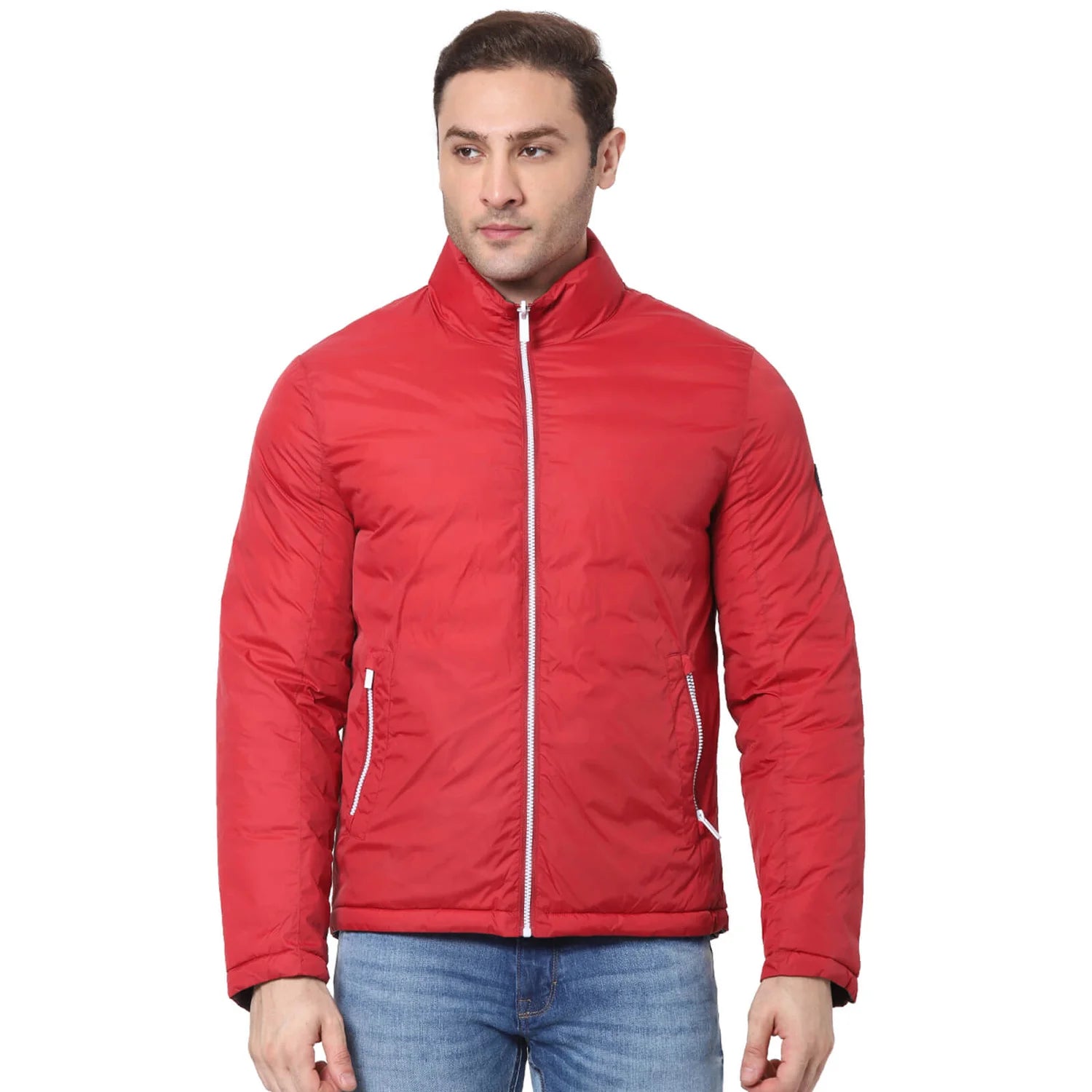 Red Solid Polyester Jacket