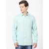 Celio* Solid Regular Fit Linen Blue Shirt